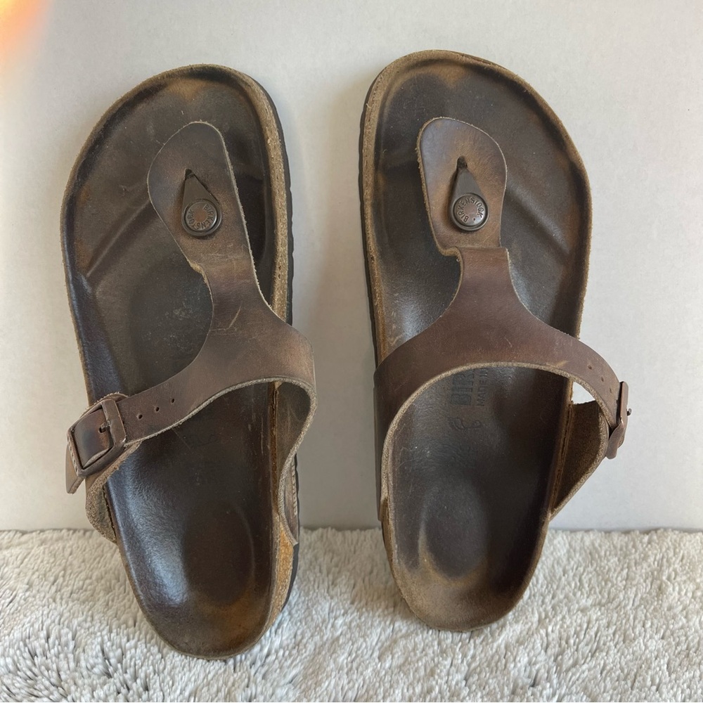 Birkenstock Gizeh Birko-Flor Womens Sz 37 Comfort Casual Summer Gold Sandals